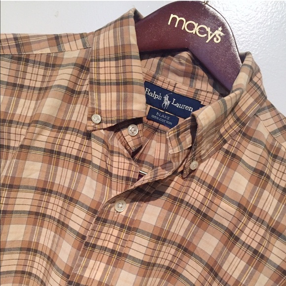 EUC Ralph Lauren Brown and tan Oxford Shirt size L